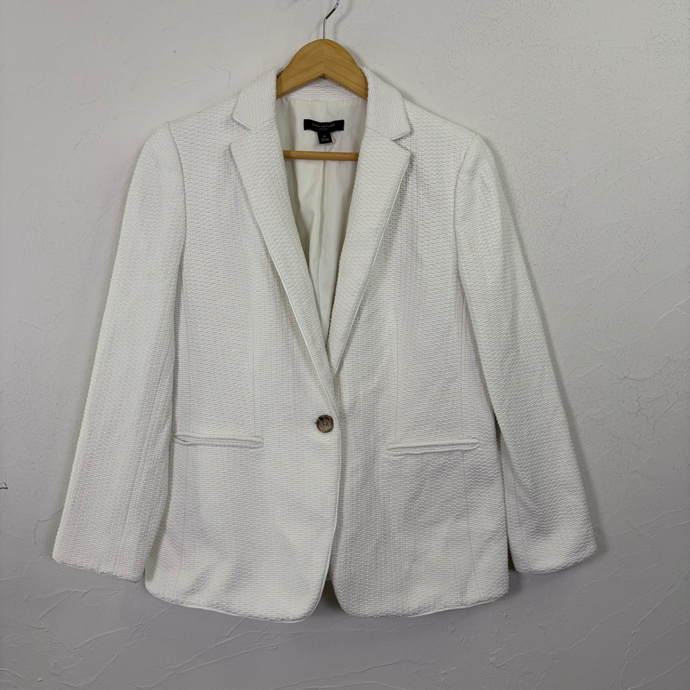 Ann Taylor Blazer Women 12P White Cotton Blend Textured Professional Career